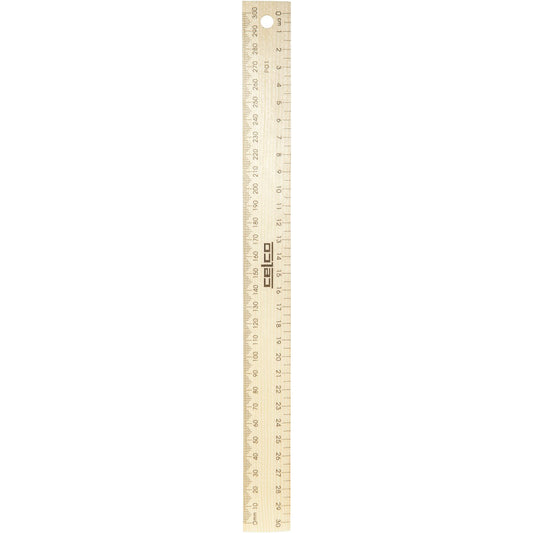Celco Wooden Ruler Metric Drilled 30cm Each