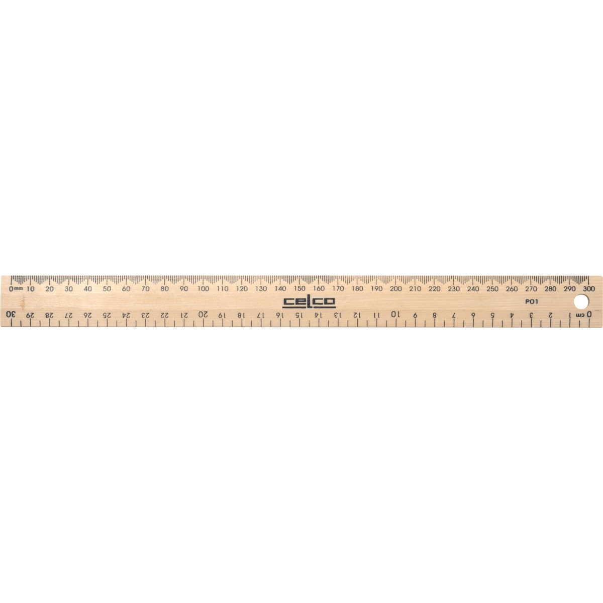 Celco Wooden Ruler Metric Drilled 30cm Each
