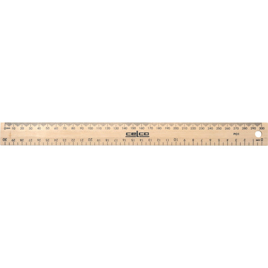 Celco Wooden Ruler Metric Drilled 30cm Each
