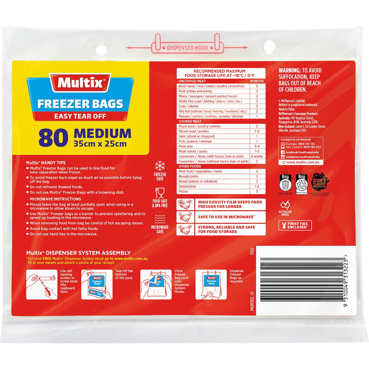 Multix Easy Tear Off Freezer Bags Medium 80 Pack