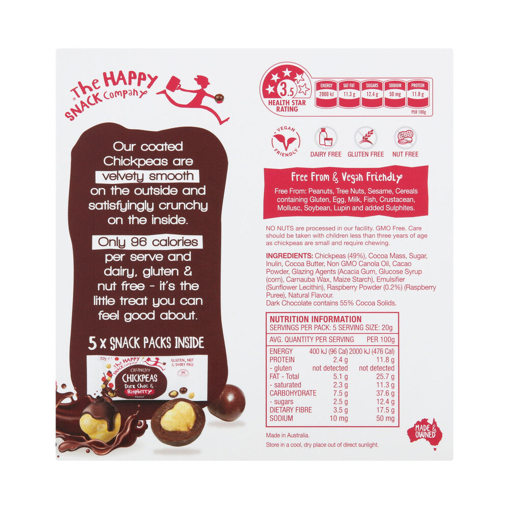 Happy Snack Company Chickpeas Dark Choc & Raspberry 5x20g - 100g