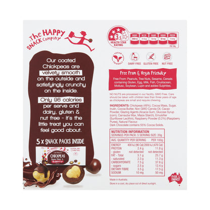 Happy Snack Company Chickpeas Dark Choc & Raspberry 5x20g - 100g