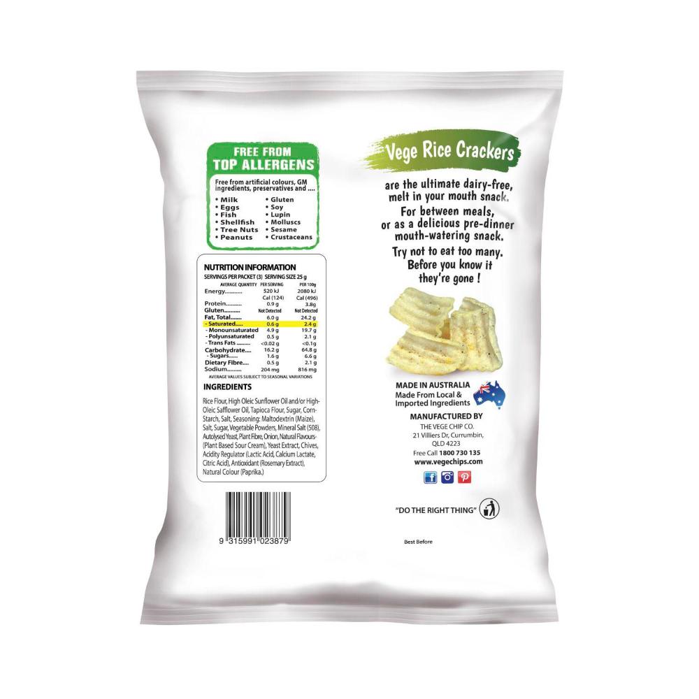 Vege Chips Rice Crackers Sour Cream & Chives - 75g