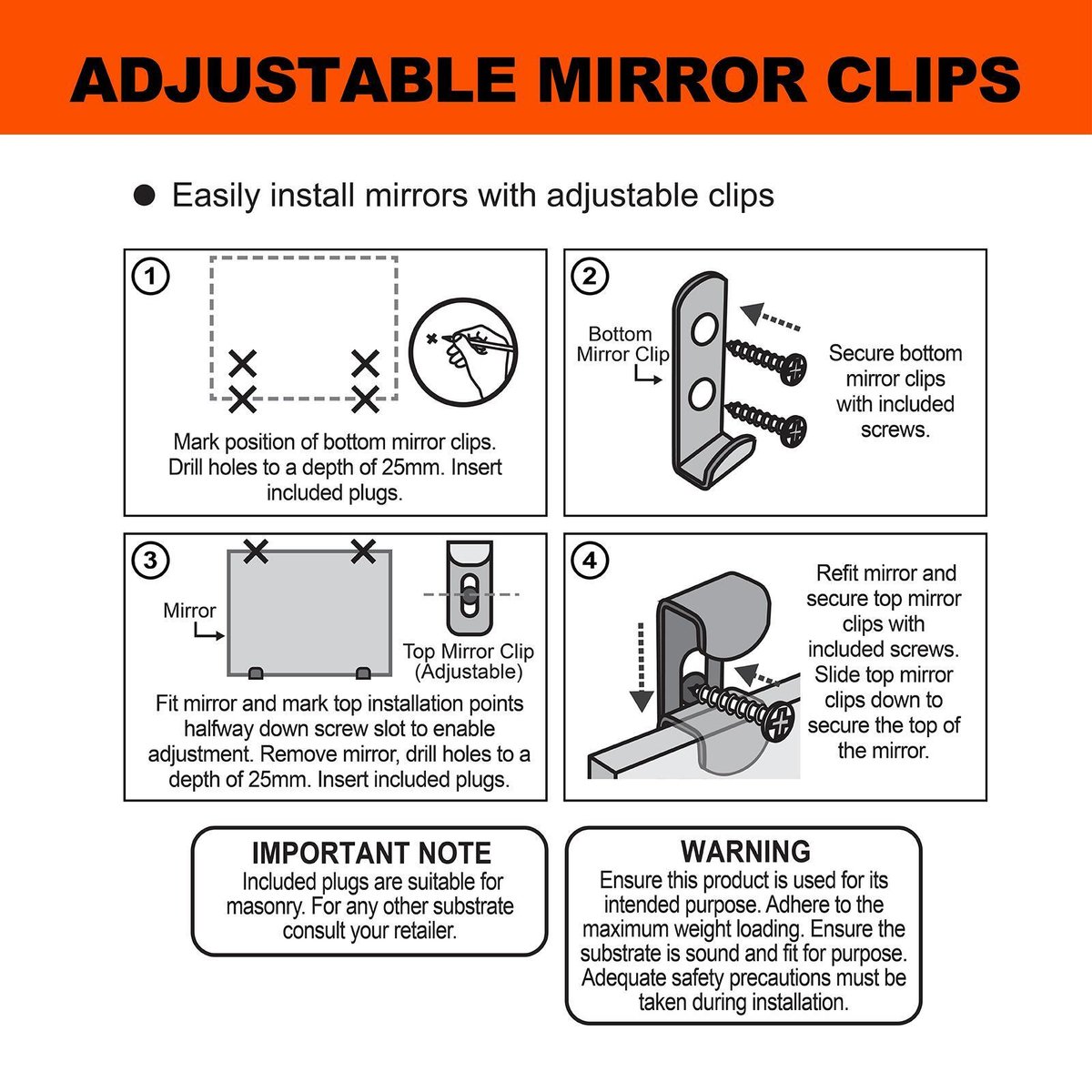 Everhang Mirror Clips - 11kg - Steel - Easy Installation
