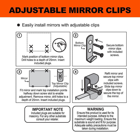 Everhang Mirror Clips - 11kg - Steel - Easy Installation