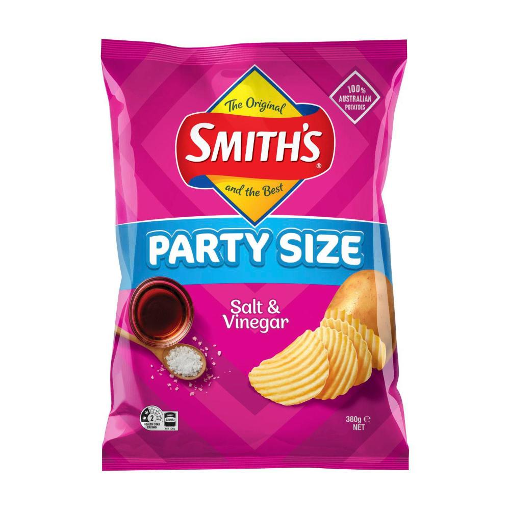 Smith's Crinkle Cut Potato Chips Party Bag Salt & Vinegar - 380g