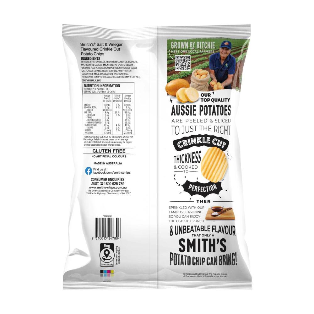 Smith's Crinkle Cut Potato Chips Party Bag Salt & Vinegar - 380g