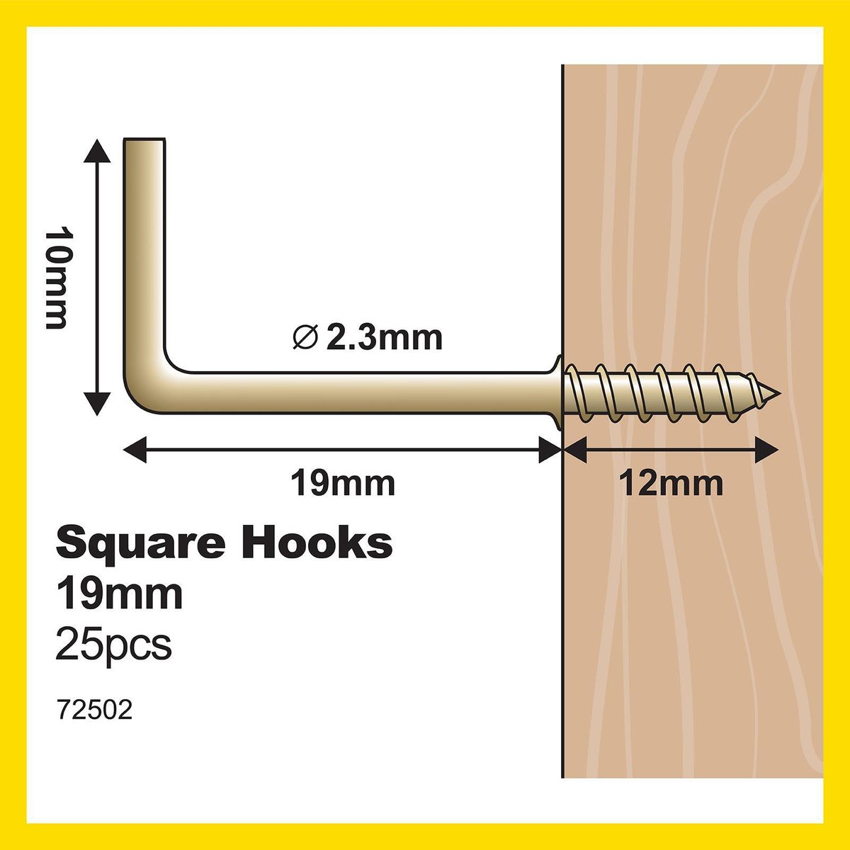 Everhang Square Hook - 19mm - Brass Plated - 25 Pack