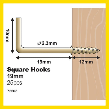 Everhang Square Hook - 19mm - Brass Plated - 25 Pack