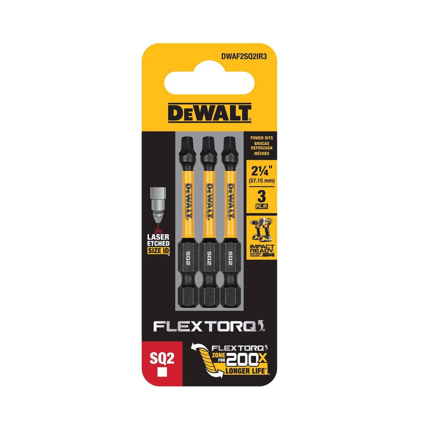 Dewalt Flextorq Screwdriver Bit - 57mm SQ2 - 3 Pack