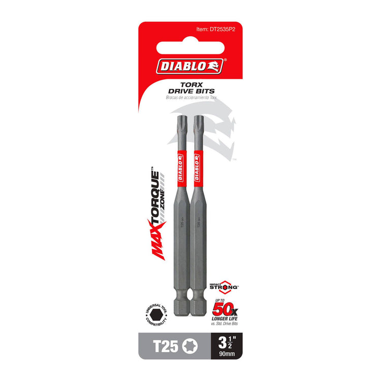 Diablo 90mm T25 Power Torx Screwdriver Bit 2 Pack