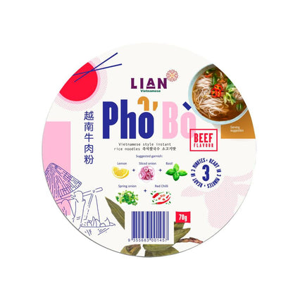 Lian Pho Bo Rice Noodles Bowl Beef Flavour - 70g