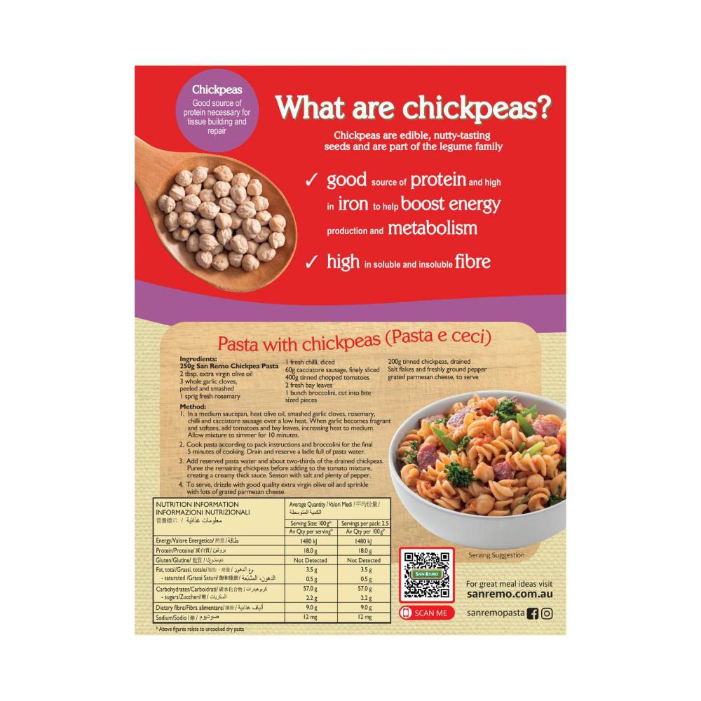 San Remo Chickpeas Spirals Pulse Pasta - 250g
