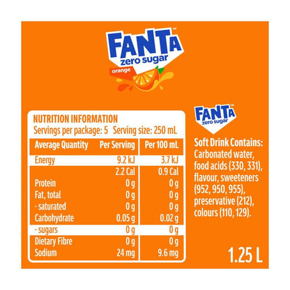 Fanta Orange Zero Sugar Soft Drink Bottle - 1.25L