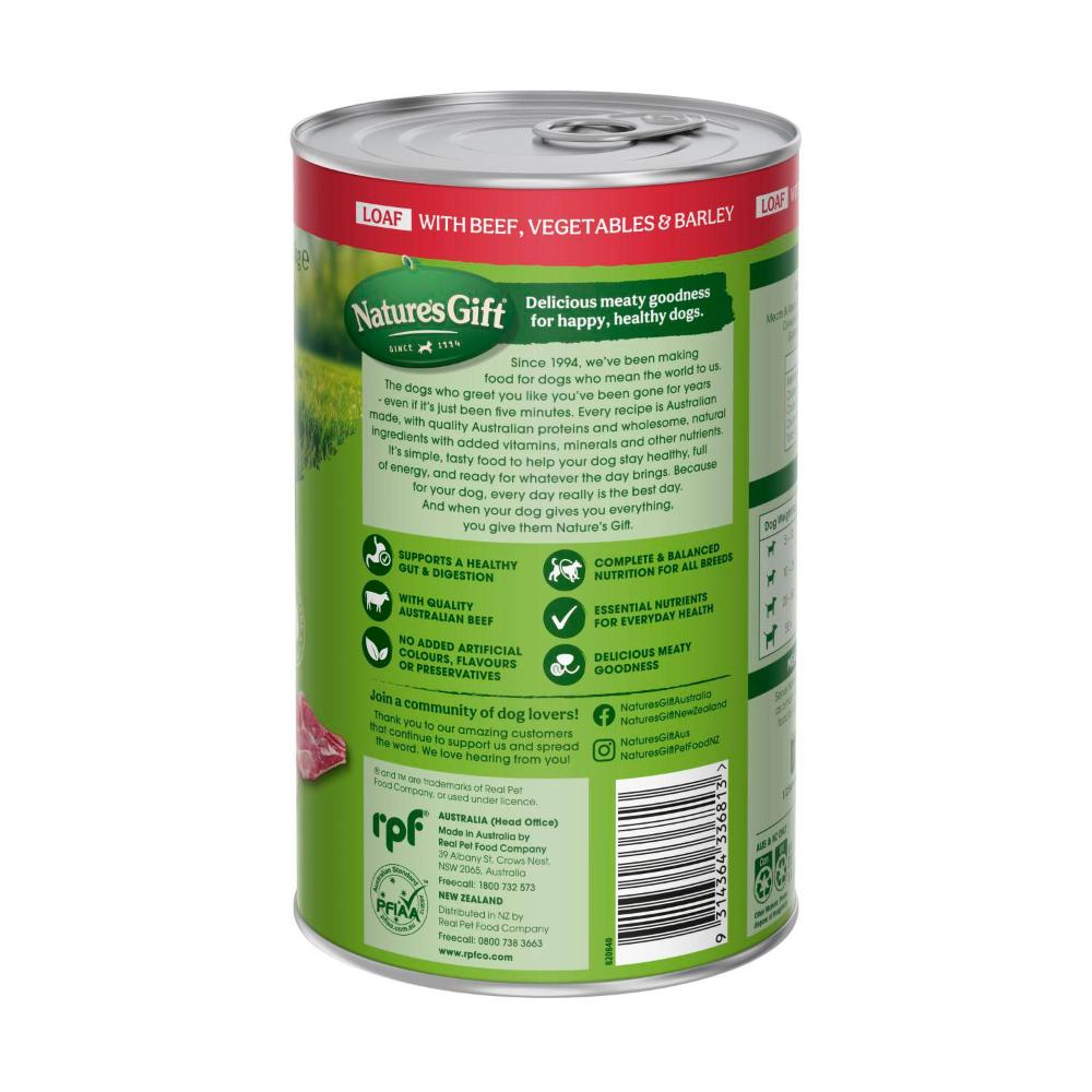 Nature's Gift Adult All Breeds Wet Dog Food Loaf Beef - Barley & Vegetables - 1.2kg