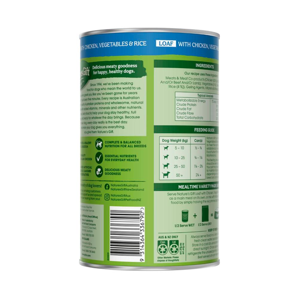 Nature's Gift Adult All Breeds Wet Dog Food Loaf Chicken Rice & Vegetables - 1.2kg