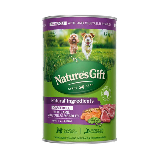 Nature's Gift Adult All Breeds Wet Dog Food Casserole Gravy Lamb - Vegetable & Barley - 1.2kg