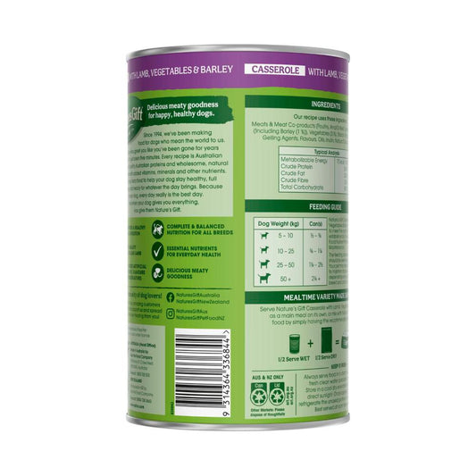 Nature's Gift Adult All Breeds Wet Dog Food Casserole Gravy Lamb - Vegetable & Barley - 1.2kg