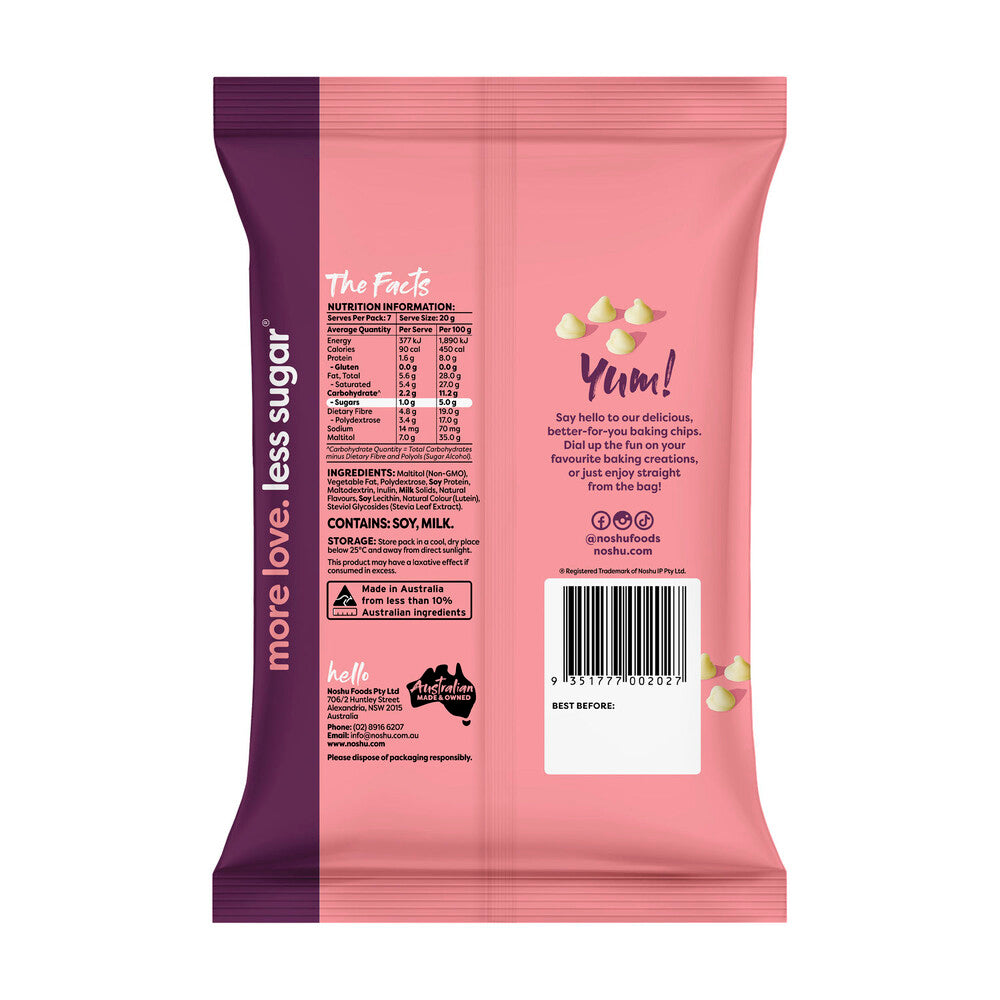 Noshu 95% Sugar Free White Choc Baking Chips - 140g