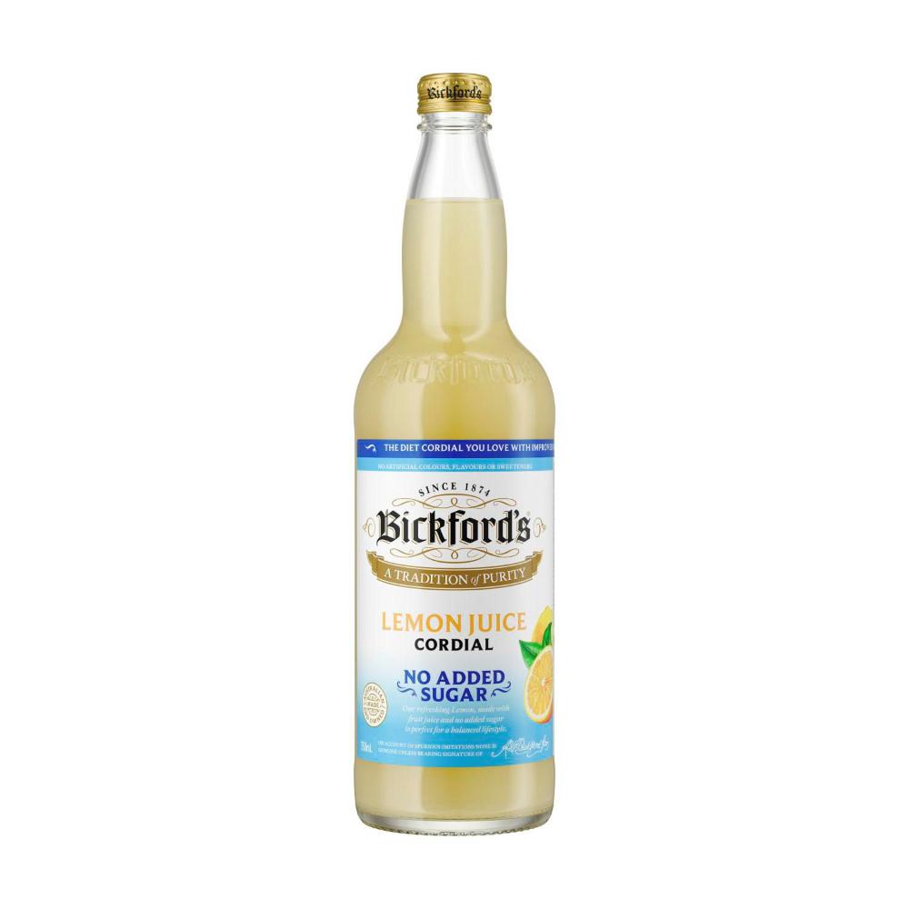 Bickford's No Added Sugar Lemon Cordial - 750mL