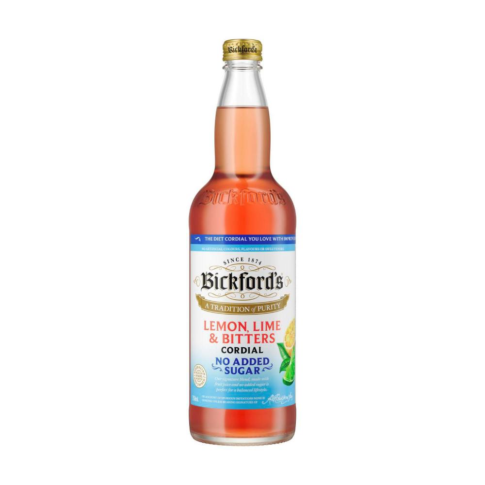 Bickford's No Added Sugar Lemon Lime Bitter Cordial - 750mL