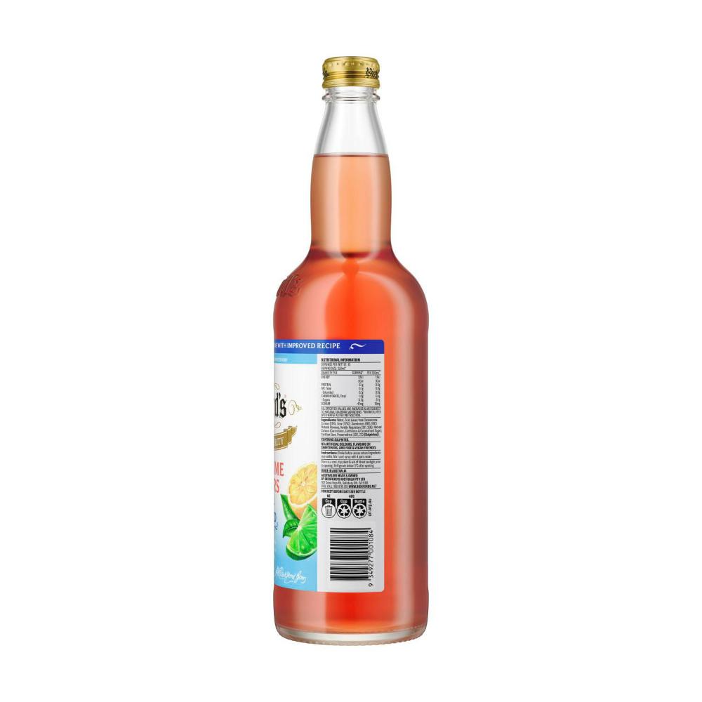 Bickford's No Added Sugar Lemon Lime Bitter Cordial - 750mL