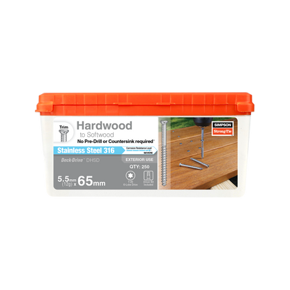 Simpson Strong Tie Decking Screws - 12G x 65mm - 316 Stainless Steel