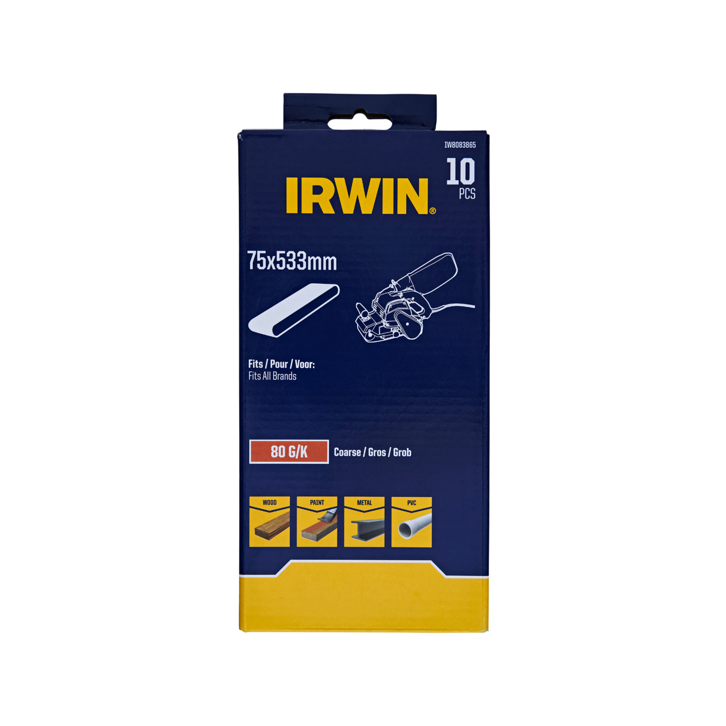 Irwin Sanding Belt - 75 x 533mm - 80 Grit - 10 Pack
