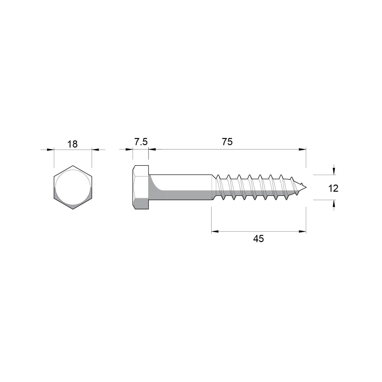 Zenith Hot Dip Galvanised Hex Head Coach Screws - M12 x 75mm - 12 Pack