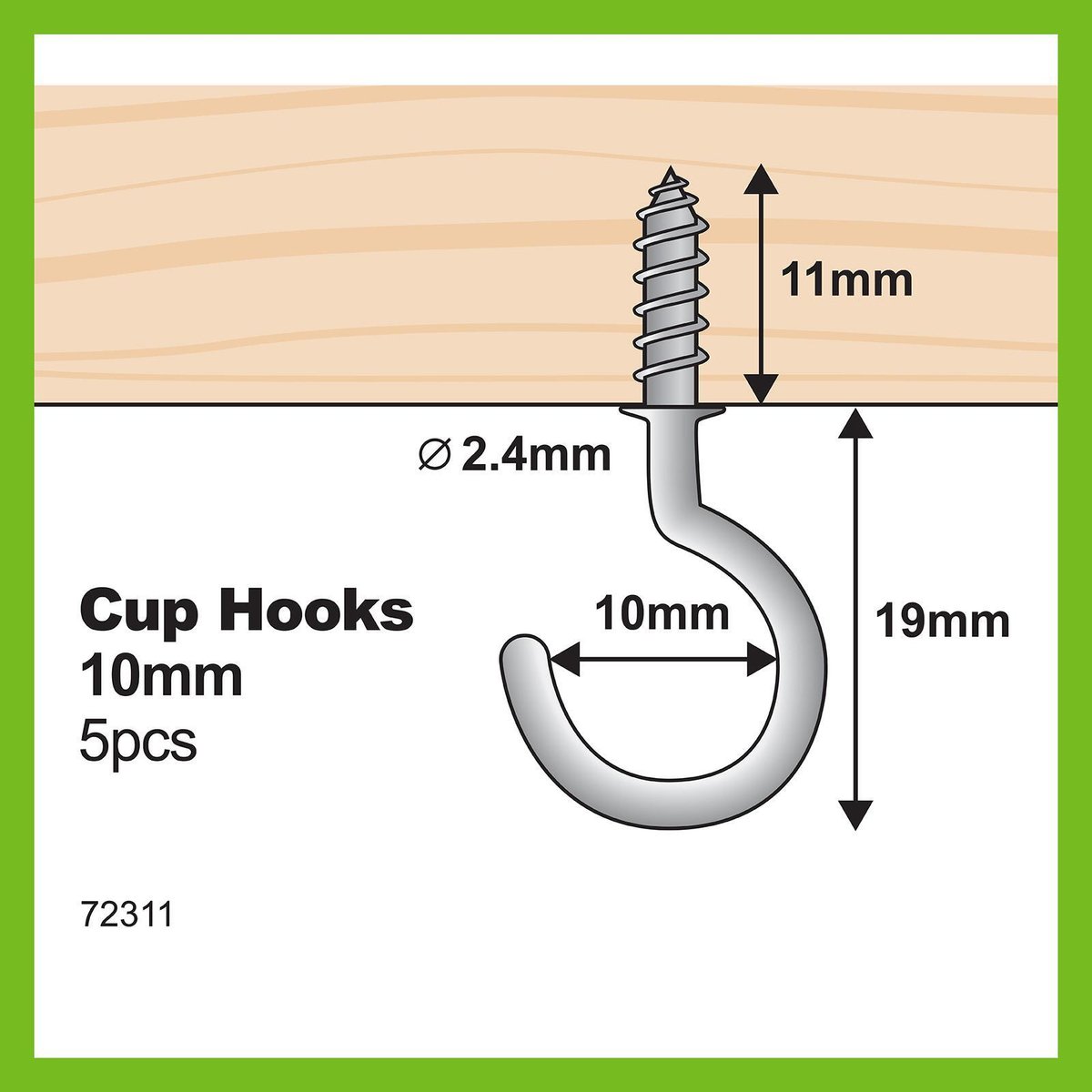 Everhang Cup Hook - 10mm - Zinc Plated - 5 Pack
