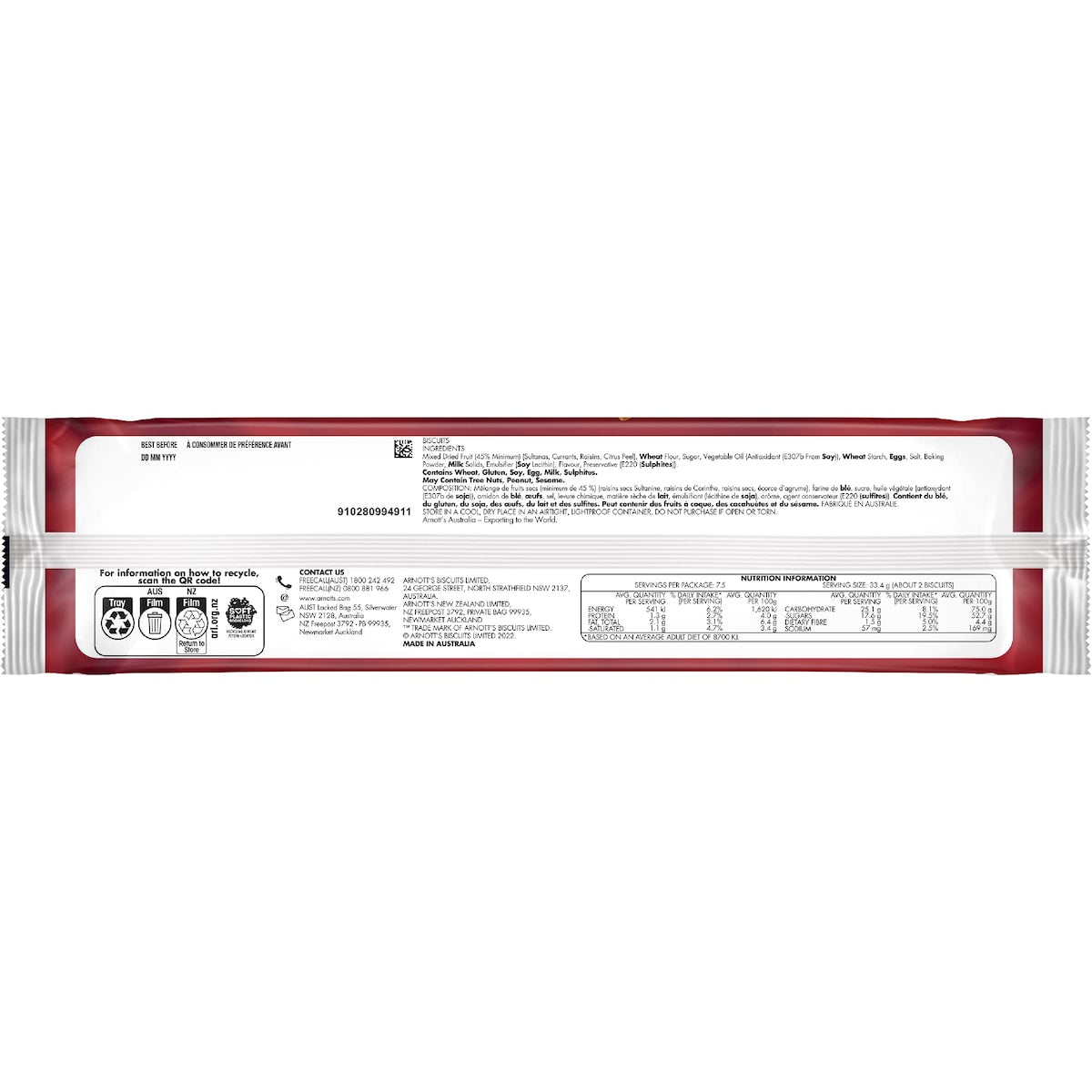 Arnotts Spicy Fruit Roll Biscuits Biscuits 250g