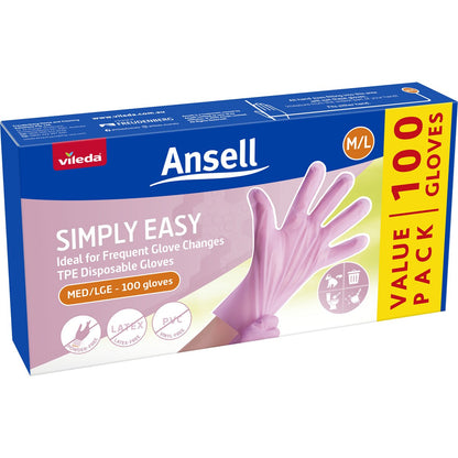Vileda Ansell Simply Easy TPE Disposable Gloves Medium/Large 100 pack