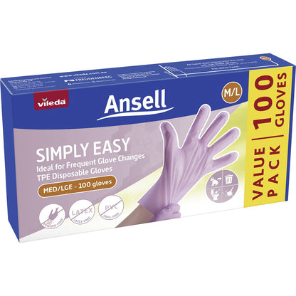 Vileda Ansell Simply Easy TPE Disposable Gloves Medium/Large 100 pack