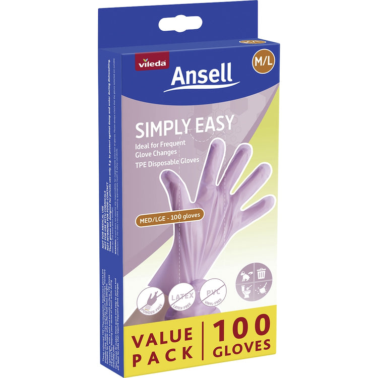 Vileda Ansell Simply Easy TPE Disposable Gloves Medium/Large 100 pack