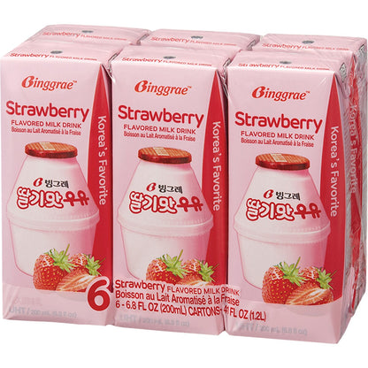 Binggrae Strawberry Flavoured Milk Drink 200ml X 6 Pack