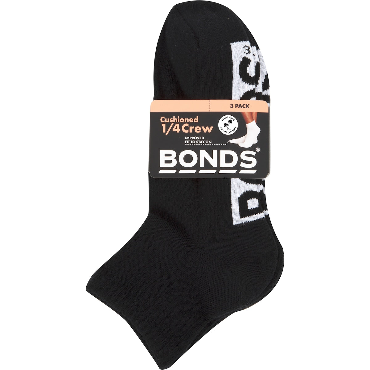 Bonds Womens Socks Sports 1/4 Size 8-11 Assorted 3 Pack