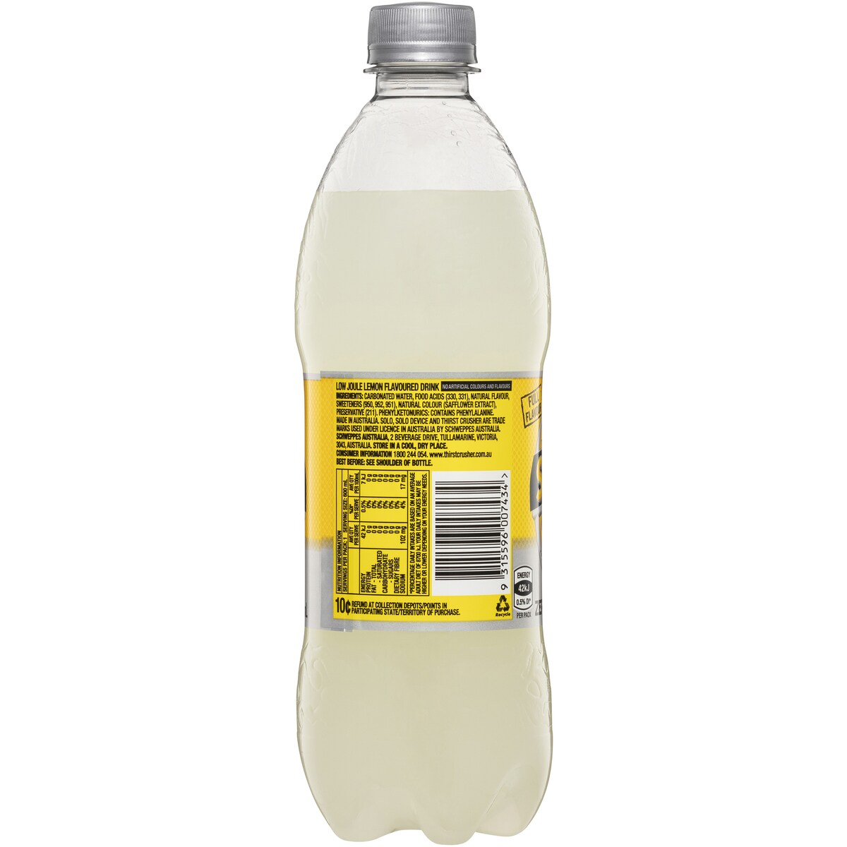 Solo Zero Sugar Original Lemon Soft Drink Bottle 600mL