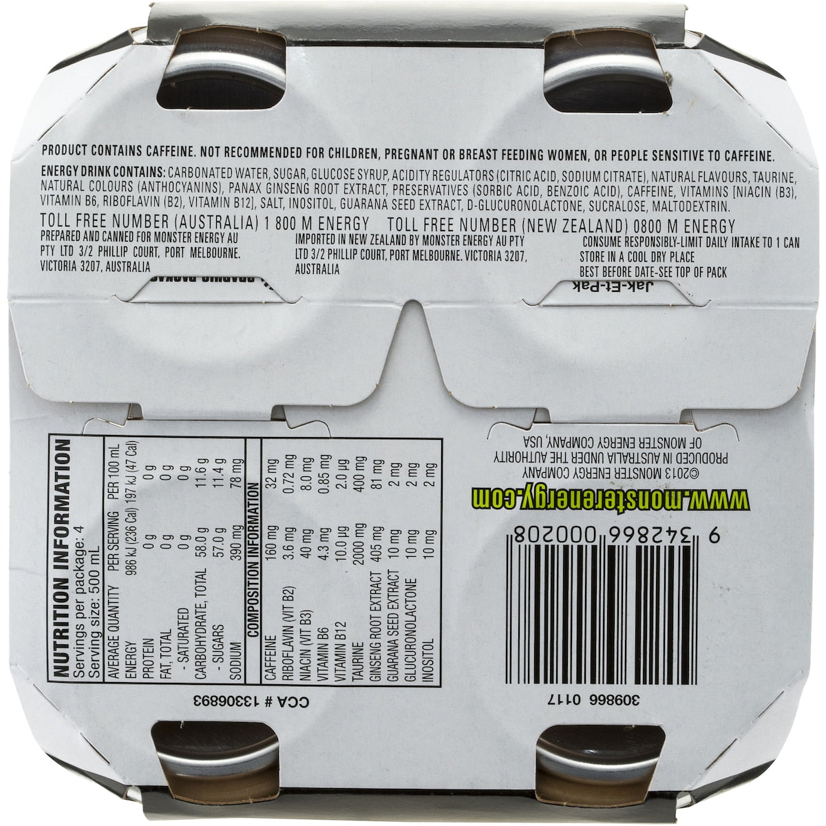 Monster Energy Green Cans 500ml X 4 Pack