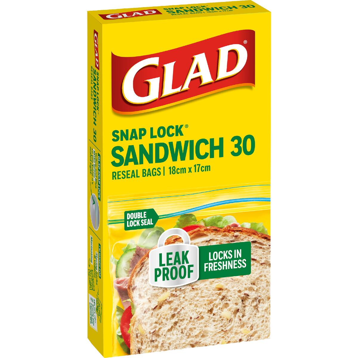 Glad Snap Lock Resealable Large Sandwich Bags 30 Pack