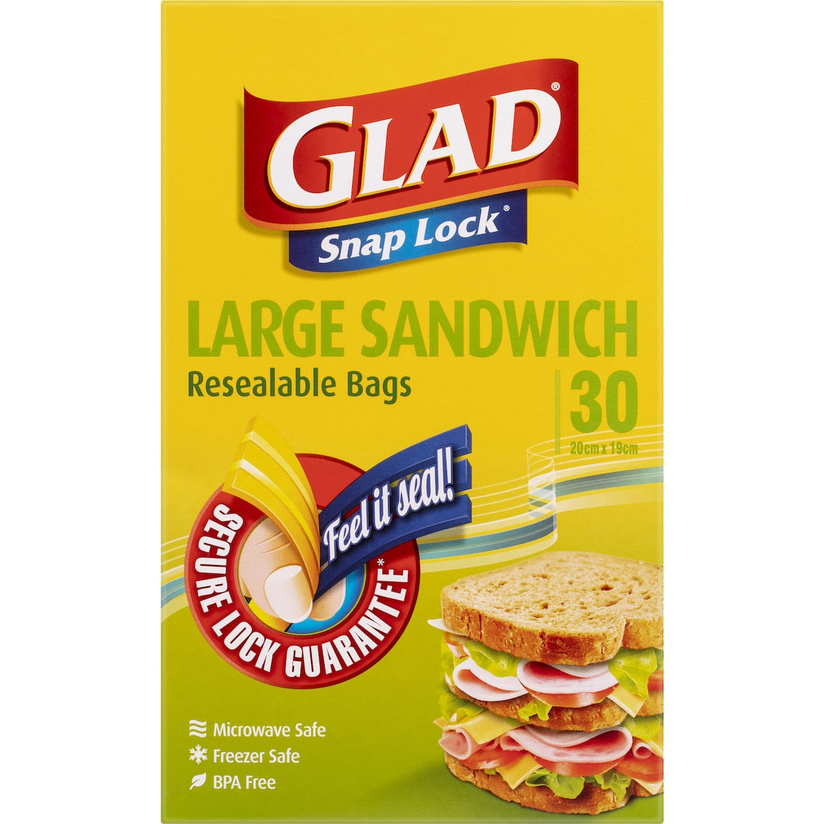 Glad Snap Lock Resealable Large Sandwich Bags 30 pack