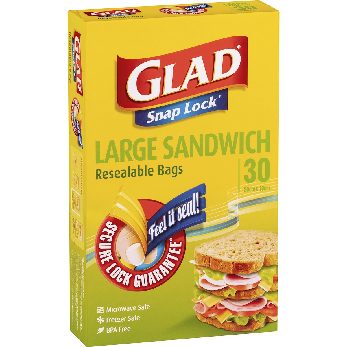 Glad Snap Lock Resealable Large Sandwich Bags 30 pack