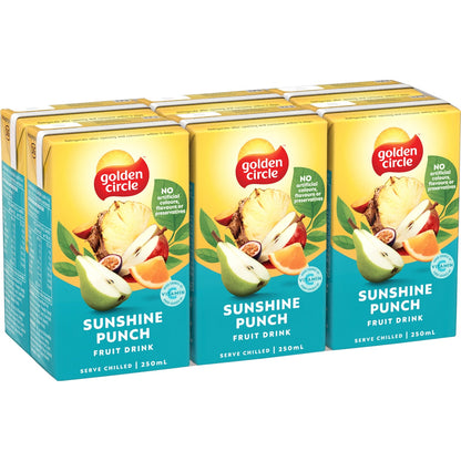 Golden Circle Fruit Drinks Lunch Box Poppers Multipack Sunshine Punch 250ml X6 Pack