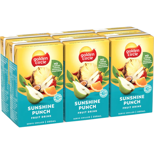 Golden Circle Fruit Drinks Lunch Box Poppers Multipack Sunshine Punch 250ml X6 Pack