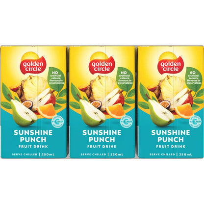 Golden Circle Fruit Drinks Lunch Box Poppers Multipack Sunshine Punch 250ml X6 Pack