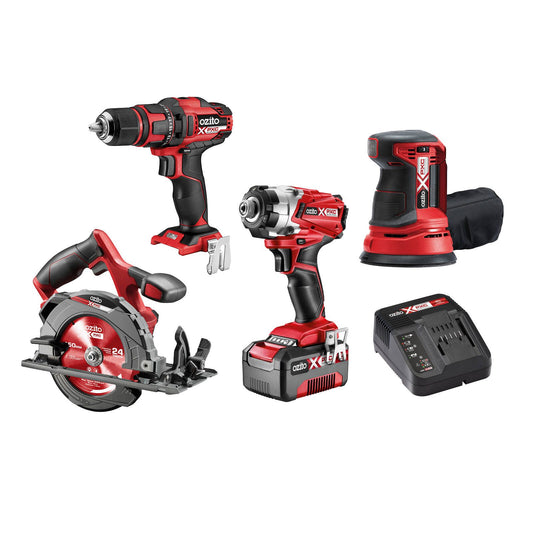 Ozito PXC 18V 4.0Ah 4 Piece Tool Kit - Drill, Impact, Saw, Sander P4K-400