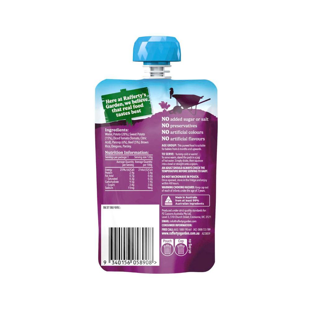Rafferty's Garden Beef Sweet Potato & Parsnip Protein Baby Food Pouch 6+ Months - 120g