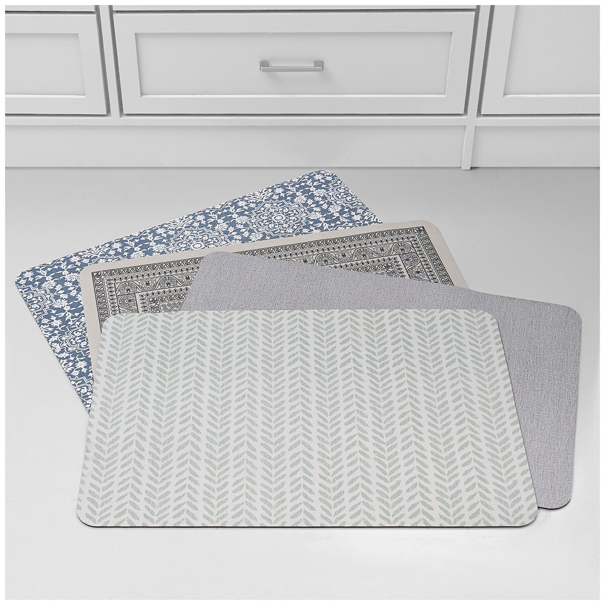 Creative Home Ideas Multi-Purpose Kitchen Mat Large And Small Pack 4 Piece Blue