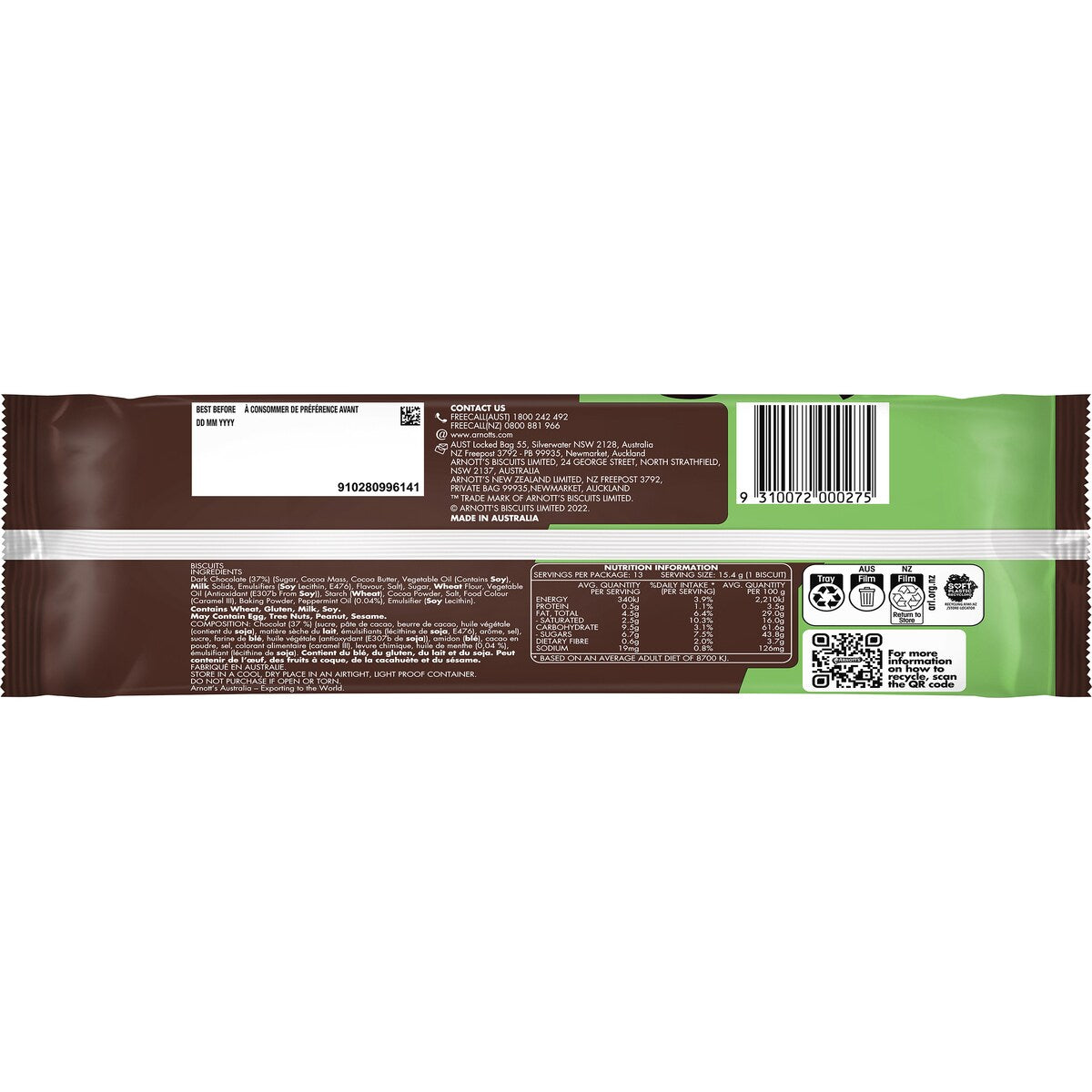 Arnotts Mint Slice Chocolate Biscuits 200g