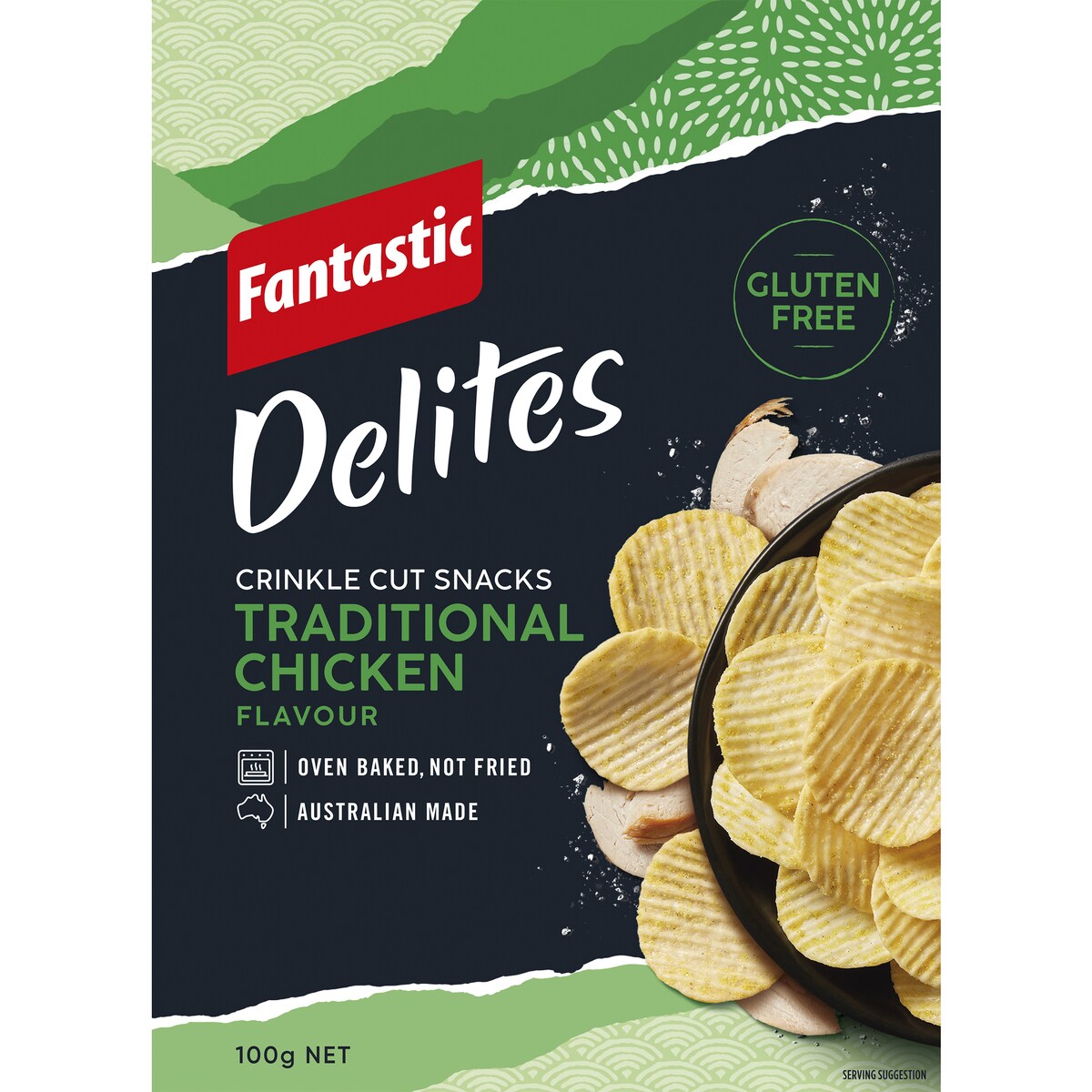 Fantastic Delites Crinkle Cut Rice Snacks Traditional Chicken 100g