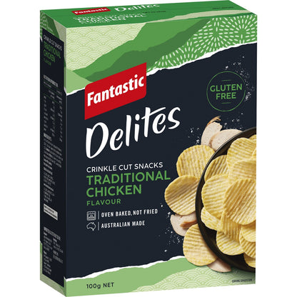 Fantastic Delites Crinkle Cut Rice Snacks Traditional Chicken 100g